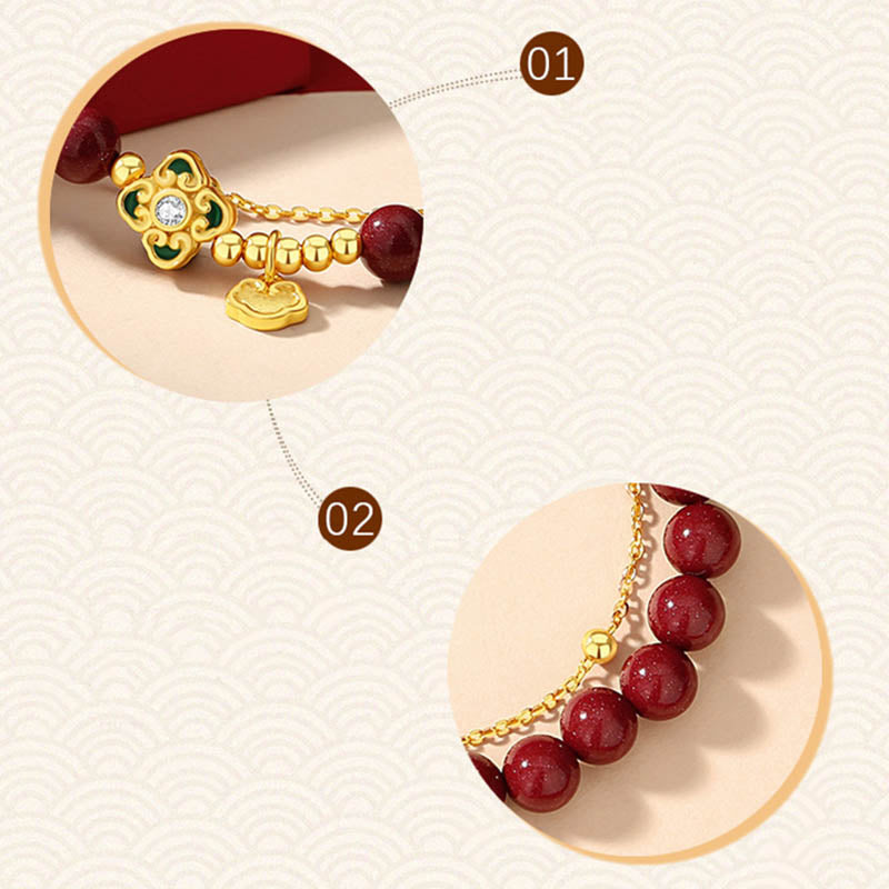 Buddha Stones 925スターリングシルバー 天然辰砂 四つ葉のクローバー フラワー 祝福チェーンブレスレット - image 9