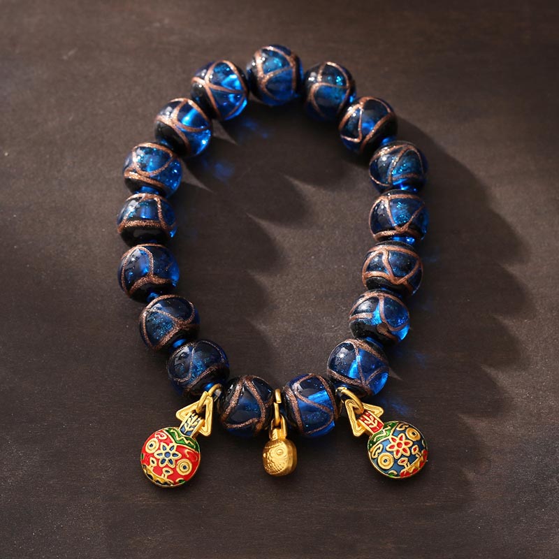 Buddha Stones金呑み獣 幸運のお守り ブルー 琉璃 ガラスビーズ 幸運ブレスレット