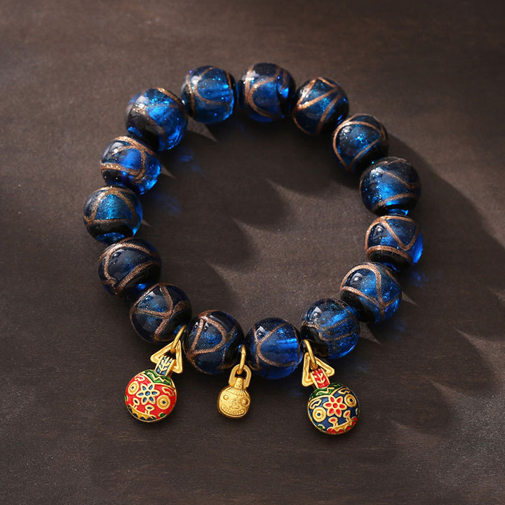 Buddha Stones金呑み獣 幸運のお守り ブルー 琉璃 ガラスビーズ 幸運ブレスレット