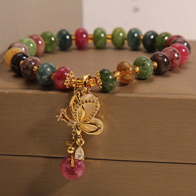 Buddha Stonesカラフルトルマリン バタフライチャーム ウィズダムブレスレット