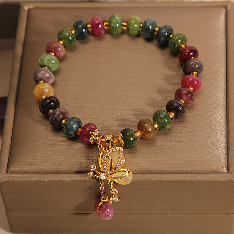 Buddha Stonesカラフルトルマリン バタフライチャーム ウィズダムブレスレット
