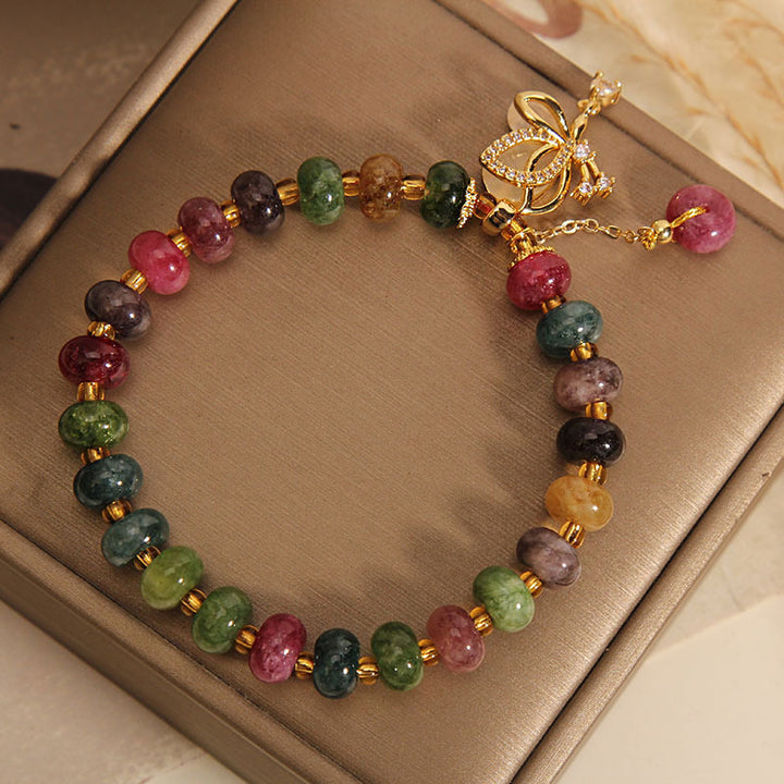 Buddha Stonesカラフルトルマリン バタフライチャーム ウィズダムブレスレット