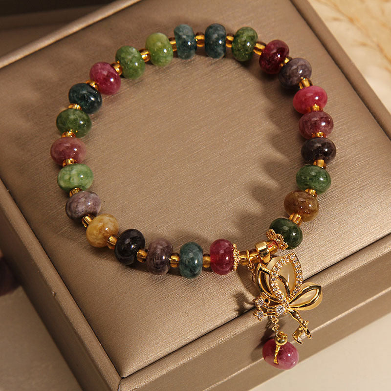 Buddha Stonesカラフルトルマリン バタフライチャーム ウィズダムブレスレット