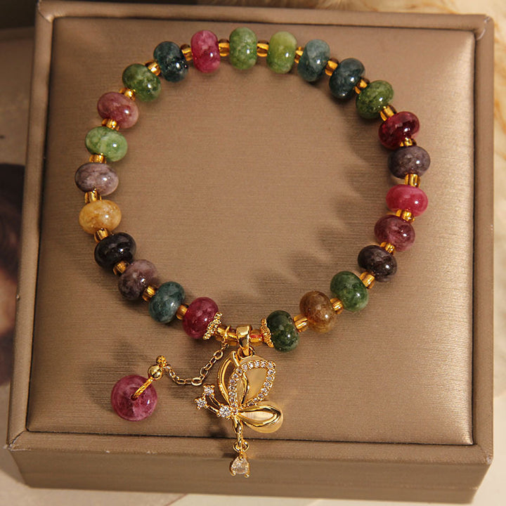 Buddha Stonesカラフルトルマリン バタフライチャーム ウィズダムブレスレット