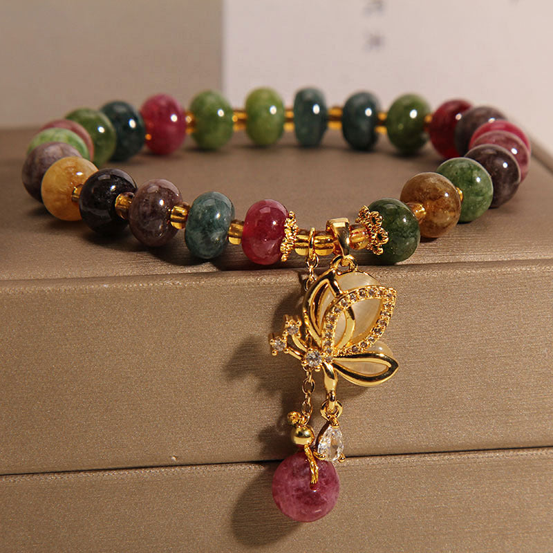 Buddha Stonesカラフルトルマリン バタフライチャーム ウィズダムブレスレット