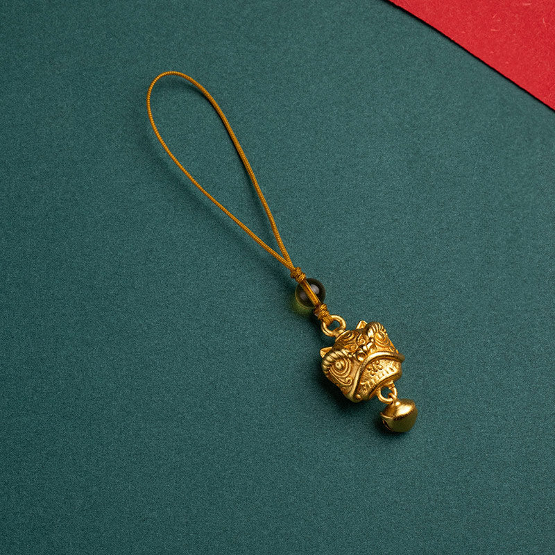 Buddha Stones踊る獅子 縁起の良い如意 安全 平和 豊穣 銅 富 携帯電話 吊り下げ 飾り