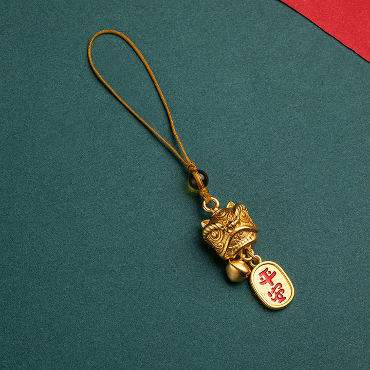 Buddha Stones踊る獅子 縁起の良い如意 安全 平和 豊穣 銅 富 携帯電話 吊り下げ 飾り