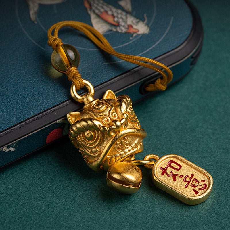 Buddha Stones踊る獅子 縁起の良い如意 安全 平和 豊穣 銅 富 携帯電話 吊り下げ 飾り