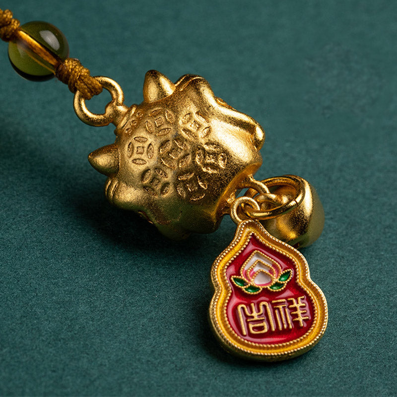 Buddha Stones踊る獅子 縁起の良い如意 安全 平和 豊穣 銅 富 携帯電話 吊り下げ 飾り