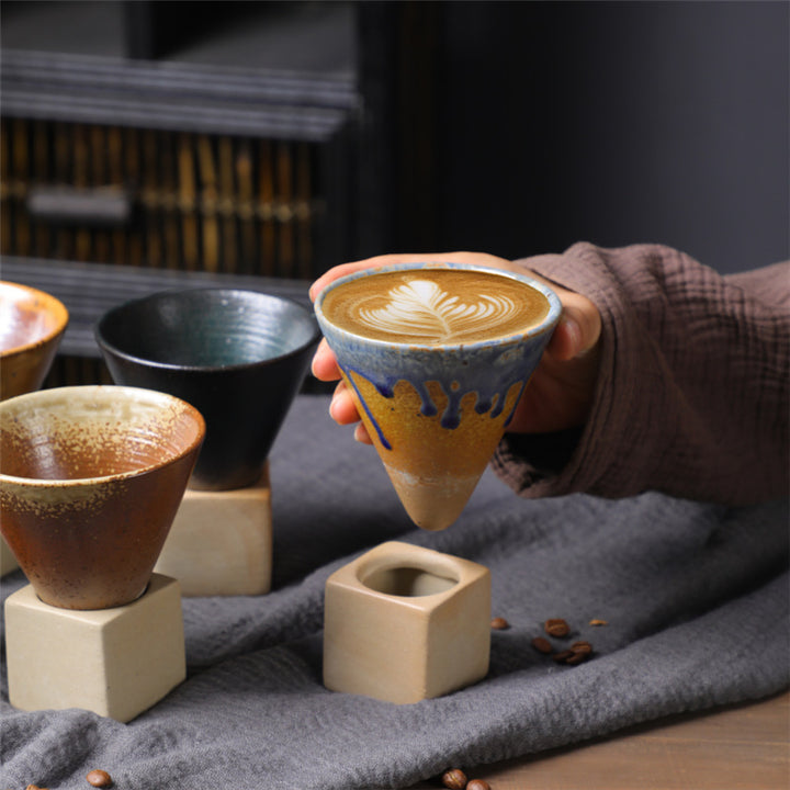 Buddha Stonesヴィンテージ グラデーション セラミック コーヒーマグ ティーラテ エスプレッソ コーヒーカップ ベース付き 200ml
