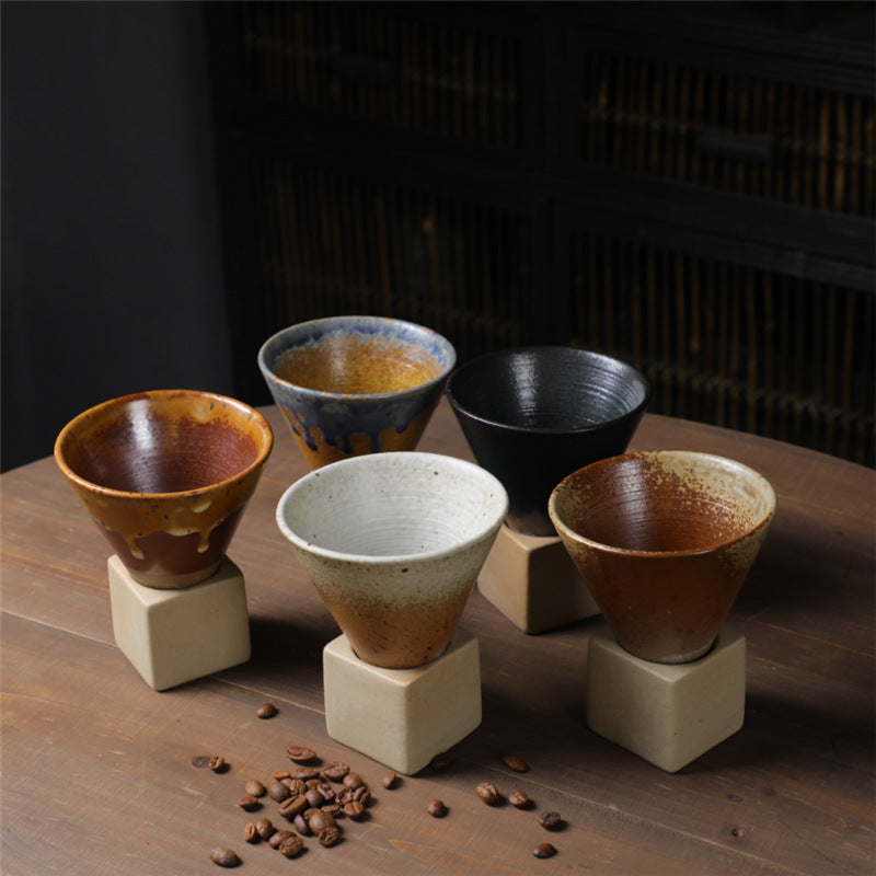 Buddha Stonesヴィンテージ グラデーション セラミック コーヒーマグ ティーラテ エスプレッソ コーヒーカップ ベース付き 200ml