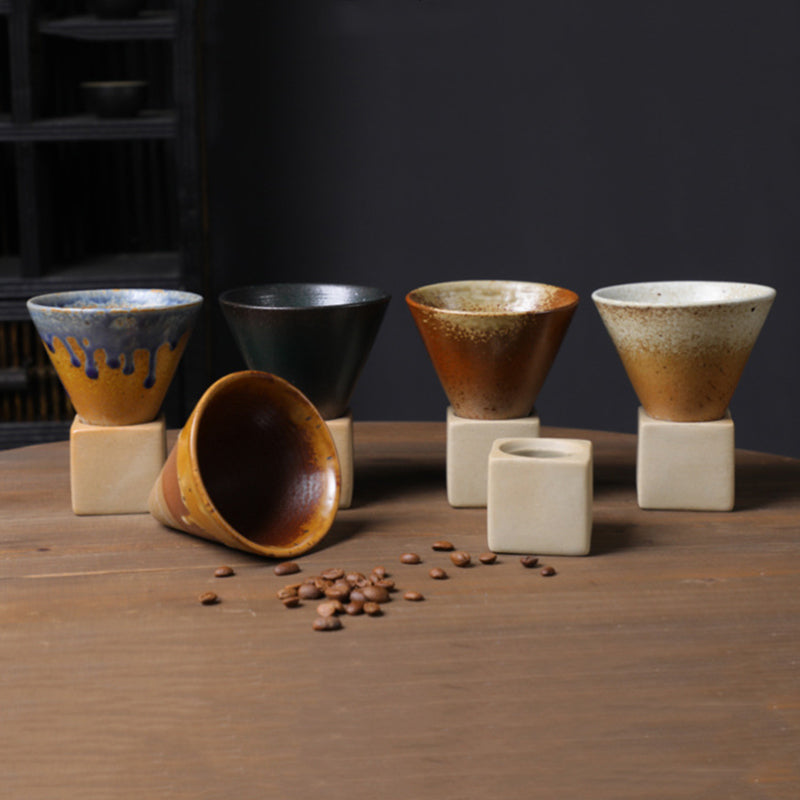 Buddha Stonesヴィンテージ グラデーション セラミック コーヒーマグ ティーラテ エスプレッソ コーヒーカップ ベース付き 200ml
