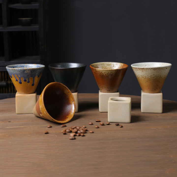 Buddha Stonesヴィンテージ グラデーション セラミック コーヒーマグ ティーラテ エスプレッソ コーヒーカップ ベース付き 200ml