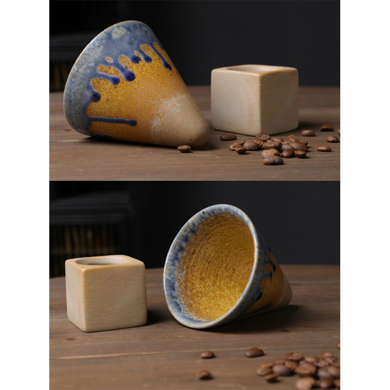 Buddha Stonesヴィンテージ グラデーション セラミック コーヒーマグ ティーラテ エスプレッソ コーヒーカップ ベース付き 200ml