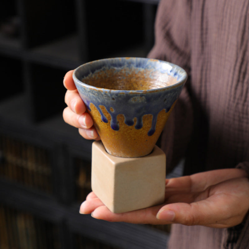 Buddha Stonesヴィンテージ グラデーション セラミック コーヒーマグ ティーラテ エスプレッソ コーヒーカップ ベース付き 200ml
