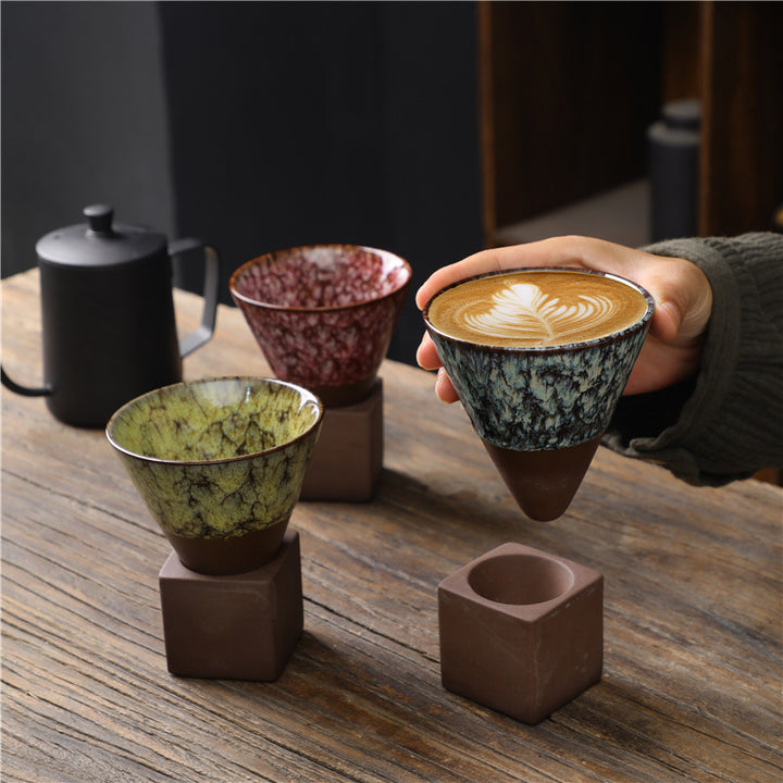 Buddha Stonesレトロ窯変セラミックコーヒーマグ ティーラテ エスプレッソコーヒーカップ ベース付き 200ml