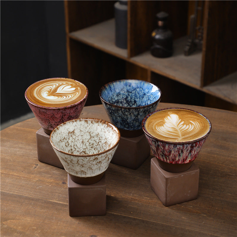 Buddha Stonesレトロ窯変セラミックコーヒーマグ ティーラテ エスプレッソコーヒーカップ ベース付き 200ml