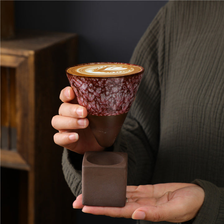 Buddha Stonesレトロ窯変セラミックコーヒーマグ ティーラテ エスプレッソコーヒーカップ ベース付き 200ml