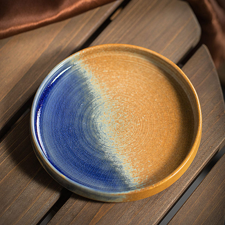 Buddha Stonesレトロストライプ窯変セラミックコーヒーマグ 粗陶器ティーコーヒーカップ ソーサー付き 250ml
