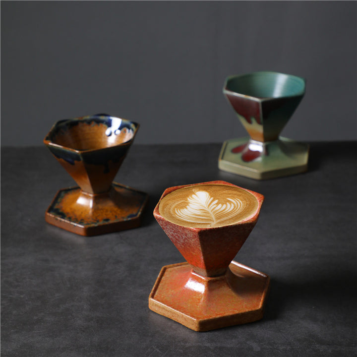 Buddha Stones六角形デザインセラミックティーコーヒーマグコーヒーカップ（ベース付き）170ml
