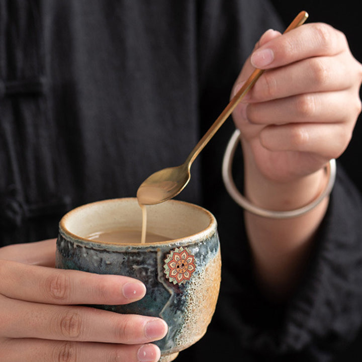 Buddha Stonesひまわり窯変陶器コーヒーマグ ティーラテ エスプレッソコーヒーカップ 250ml