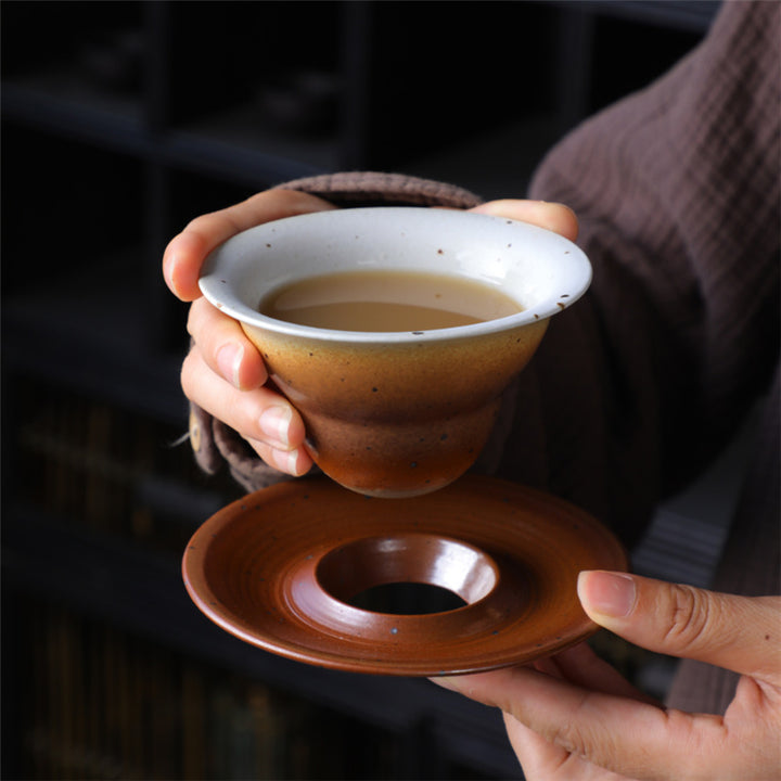 Buddha Stones Planet Design セラミックコーヒーマグ 粗削りな陶器製ティーコーヒーカップ ソーサー付き