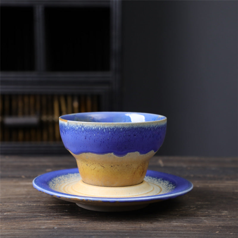 Buddha Stones Planet Design セラミックコーヒーマグ 粗削りな陶器製ティーコーヒーカップ ソーサー付き