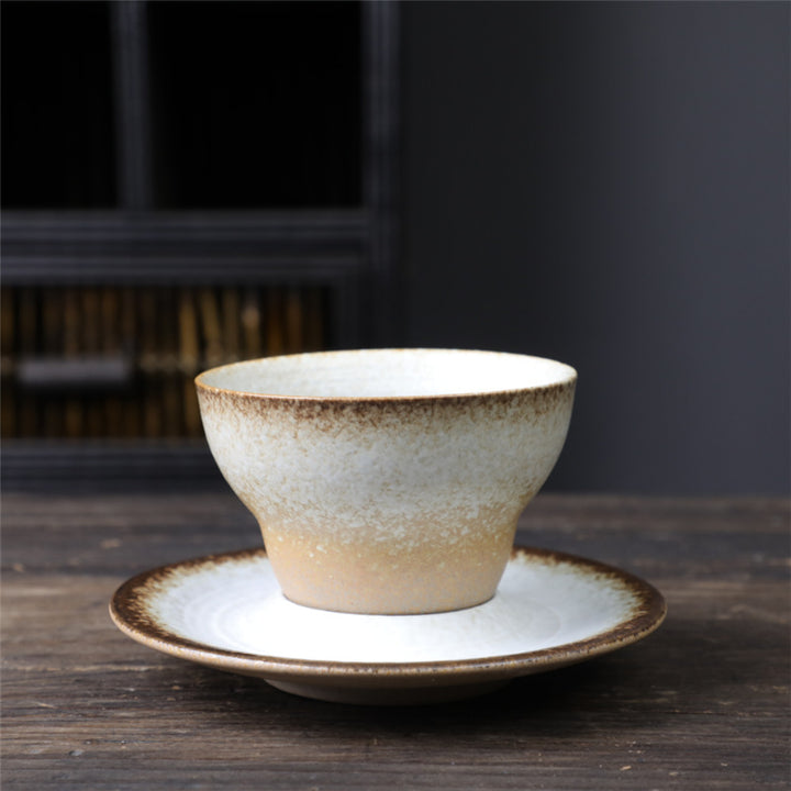 Buddha Stones Planet Design セラミックコーヒーマグ 粗削りな陶器製ティーコーヒーカップ ソーサー付き