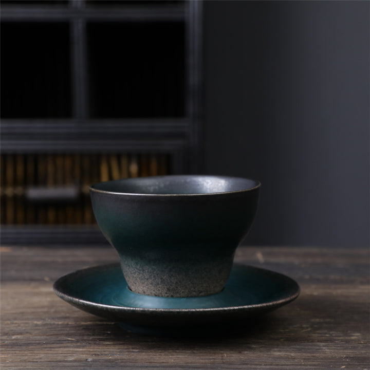Buddha Stones Planet Design セラミックコーヒーマグ 粗削りな陶器製ティーコーヒーカップ ソーサー付き