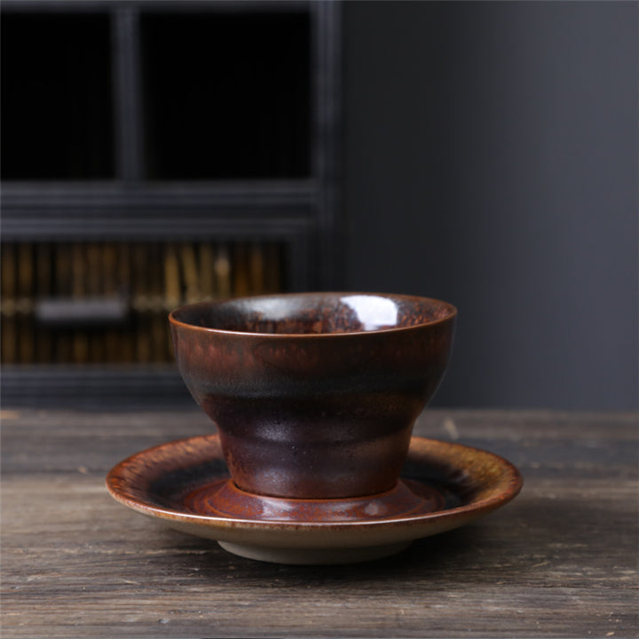 Buddha Stones Planet Design セラミックコーヒーマグ 粗削りな陶器製ティーコーヒーカップ ソーサー付き