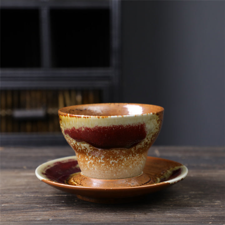 Buddha Stones Planet Design セラミックコーヒーマグ 粗削りな陶器製ティーコーヒーカップ ソーサー付き