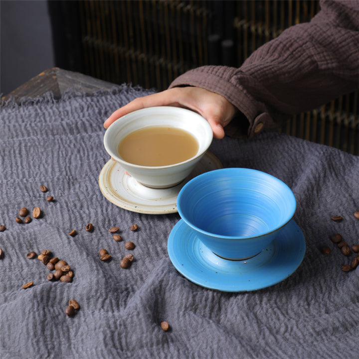 Buddha Stones Planet Design セラミックコーヒーマグ 粗削りな陶器製ティーコーヒーカップ ソーサー付き