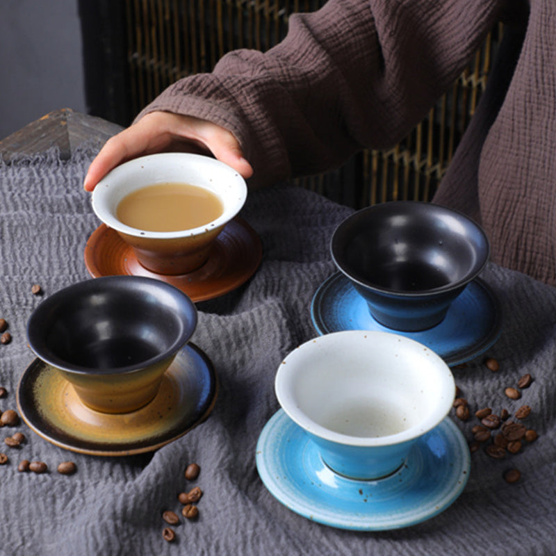 Buddha Stones Planet Design セラミックコーヒーマグ 粗削りな陶器製ティーコーヒーカップ ソーサー付き