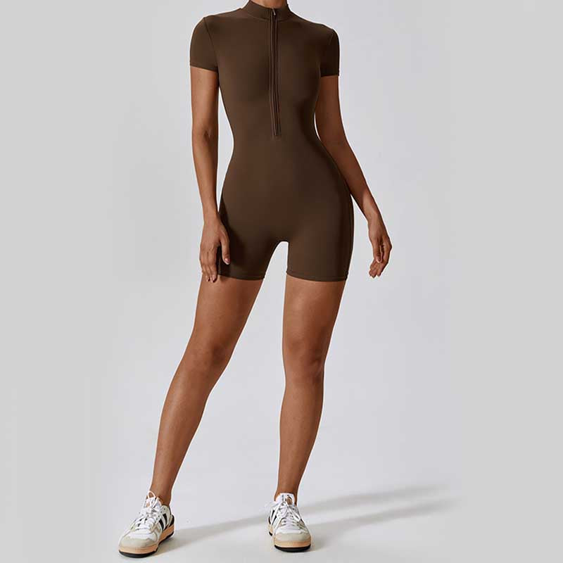 Buddha Stonesハイストレッチ ジッパー 半袖 ジャンプスーツ スポーツ フィットネス ヨガ レディース ボディスーツ - image 27