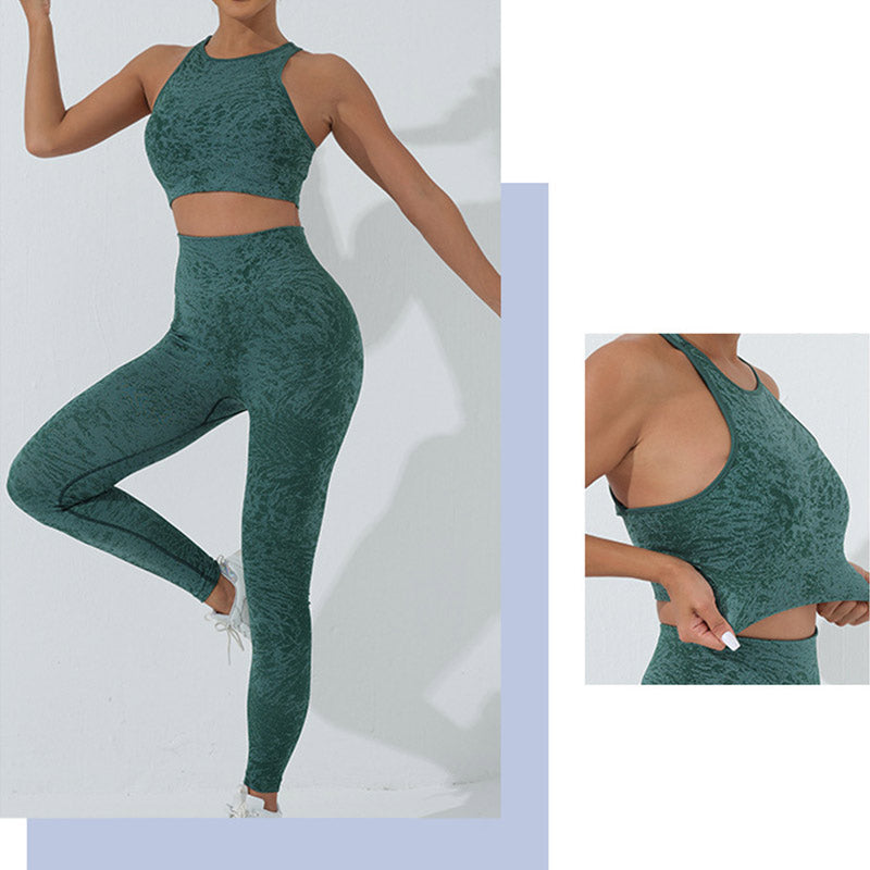 Buddha Stonesシームレス フィットネス クロップ タンクトップ ハイウエスト レギンス パンツ スポーツ ジム ヨガ ウェア