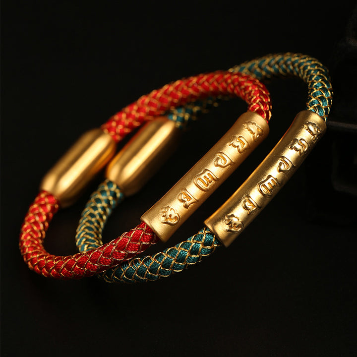 Buddha Stonesハンドメイド999スターリングシルバーオーム・マニ・パドメ・フム保護ドラゴンスケール編み込み磁気バックルブレスレット