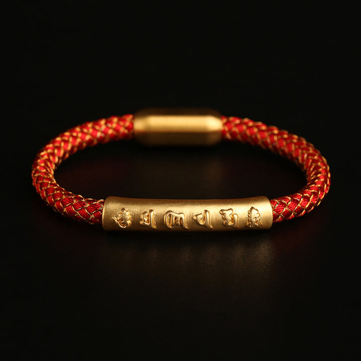 Buddha Stonesハンドメイド999スターリングシルバーオーム・マニ・パドメ・フム保護ドラゴンスケール編み込み磁気バックルブレスレット