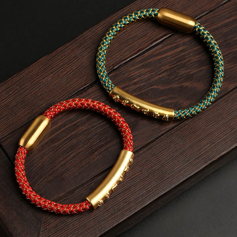Buddha Stonesハンドメイド999スターリングシルバーオーム・マニ・パドメ・フム保護ドラゴンスケール編み込み磁気バックルブレスレット