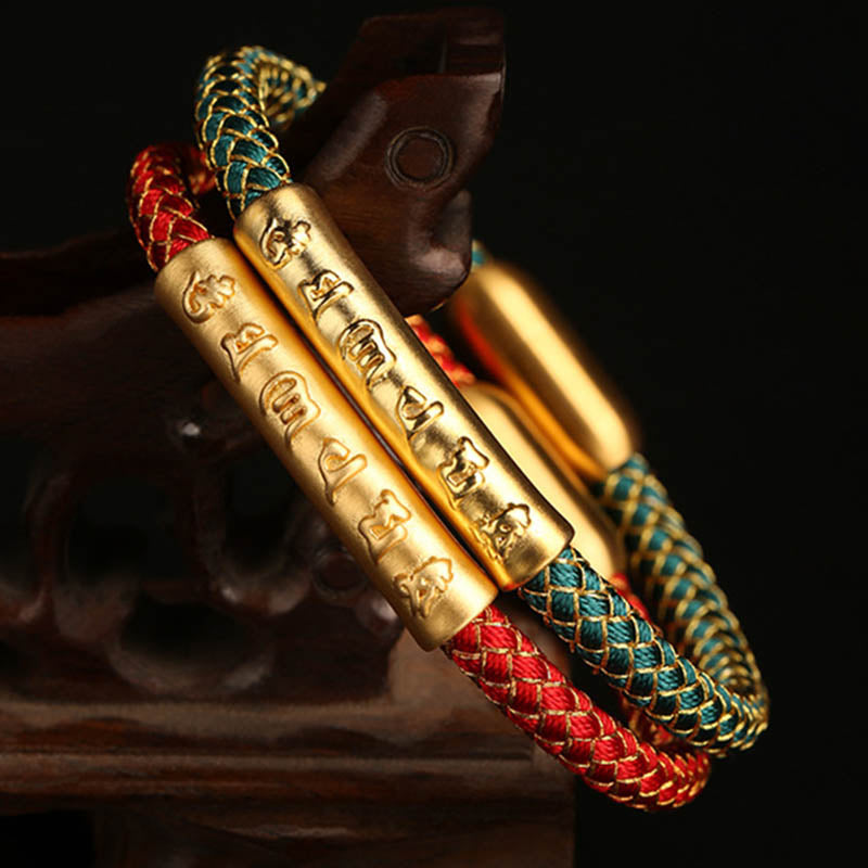 Buddha Stonesハンドメイド999スターリングシルバーオーム・マニ・パドメ・フム保護ドラゴンスケール編み込み磁気バックルブレスレット