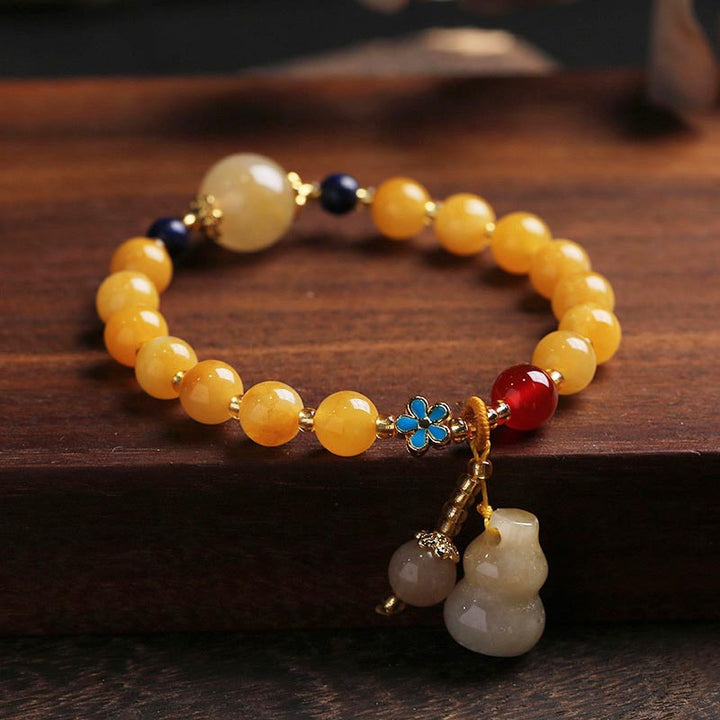 Buddha Stones天然金シルク翡翠ひょうたんチャーム富幸運ブレスレット