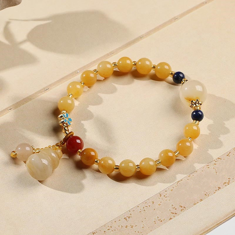 Buddha Stones天然金シルク翡翠ひょうたんチャーム富幸運ブレスレット