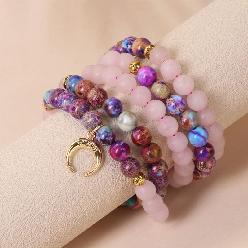 Buddha Stones108ビーズ ミアーノ リアルピンククリスタルマーラー数珠ヒーリングブレスレット - image 2