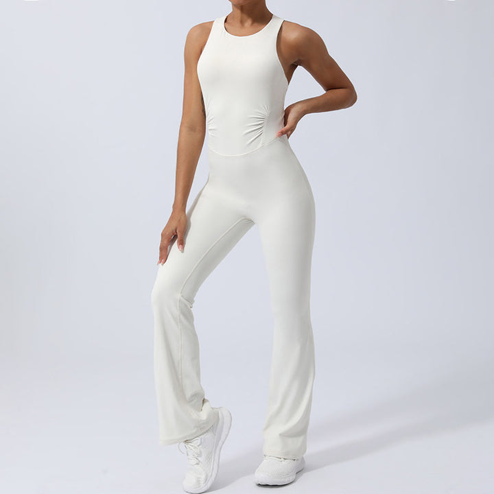 Buddha Stonesレディース ワークアウト クリスクロス ノースリーブ フレア ジャンプスーツ スポーツ フィットネス ヨガ ボディスーツ - image 12