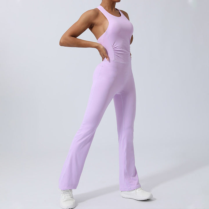 Buddha Stonesレディース ワークアウト クリスクロス ノースリーブ フレア ジャンプスーツ スポーツ フィットネス ヨガ ボディスーツ - image 15