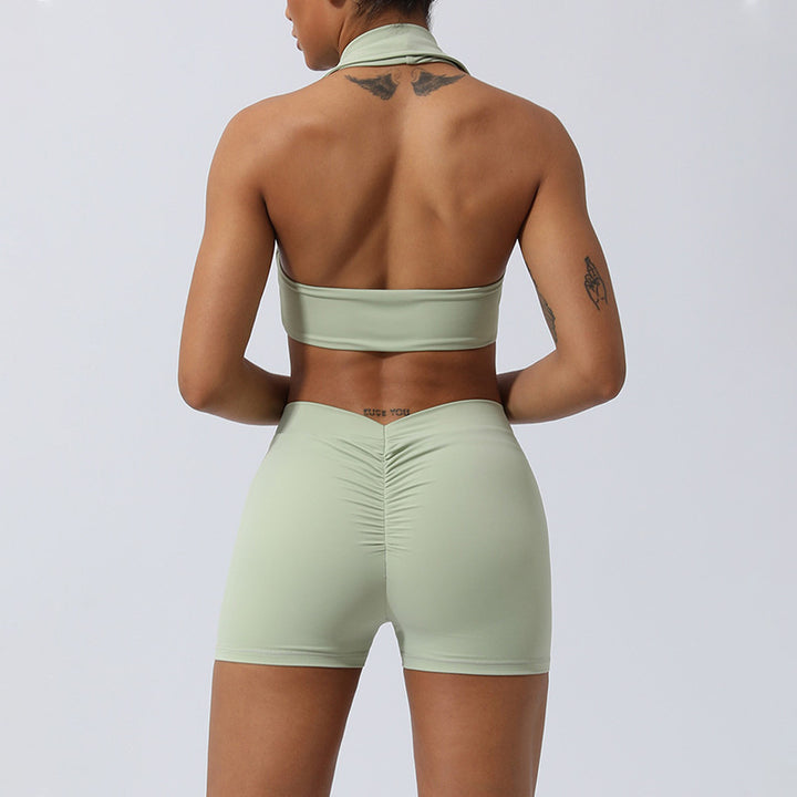 Buddha Stones 2点セット ワークアウト ノースリーブ バックレス トップ ショーツ フレアパンツ スポーツ フィットネス ヨガ 衣装セット