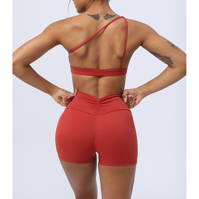 Buddha Stones 2点セット バックレス アシンメトリーデザイン トップブラ ショーツ レギンス パンツ フィットネス ヨガ 衣装セット - image 10