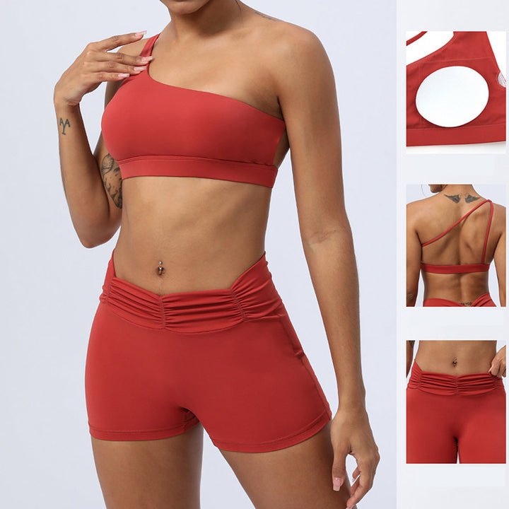 Buddha Stones 2点セット バックレス アシンメトリーデザイン トップブラ ショーツ レギンス パンツ フィットネス ヨガ 衣装セット - image 9