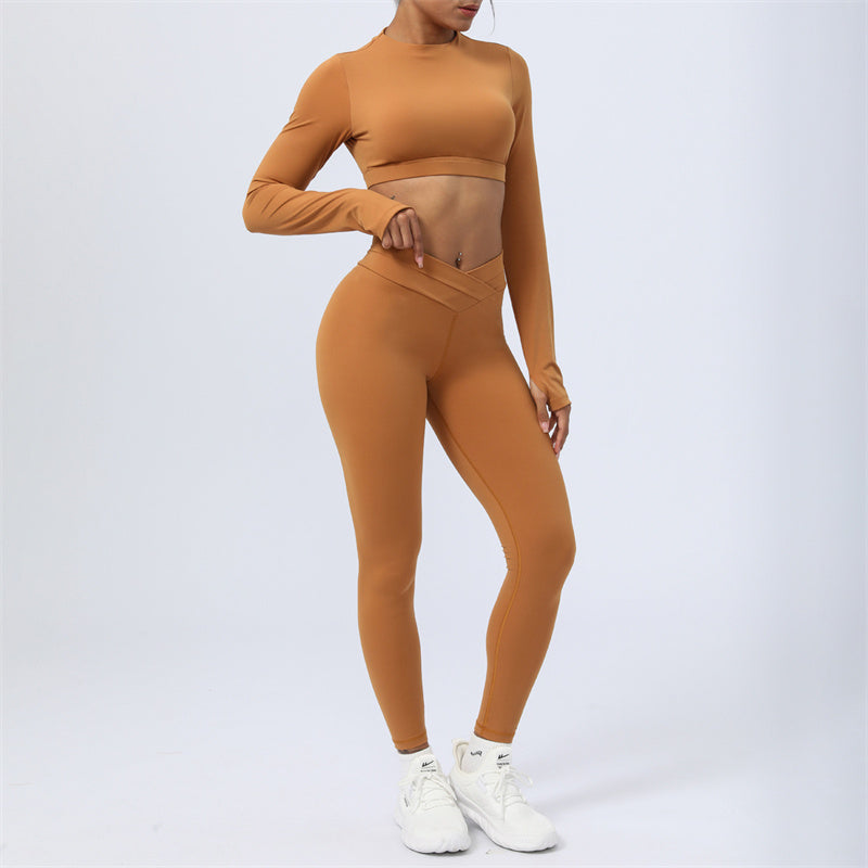 Buddha Stones 2点セット 長袖 バックレス トップ ブラ レギンス パンツ フィットネス ヨガ 衣装セット