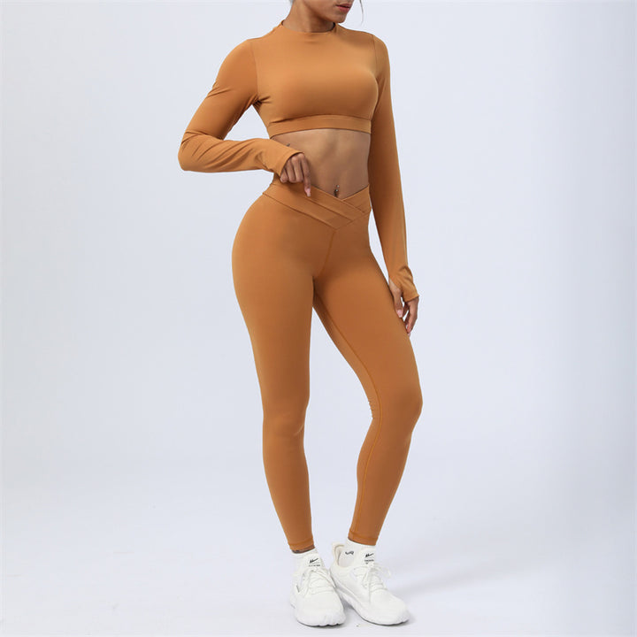 Buddha Stones 2点セット 長袖 バックレス トップ ブラ レギンス パンツ フィットネス ヨガ 衣装セット