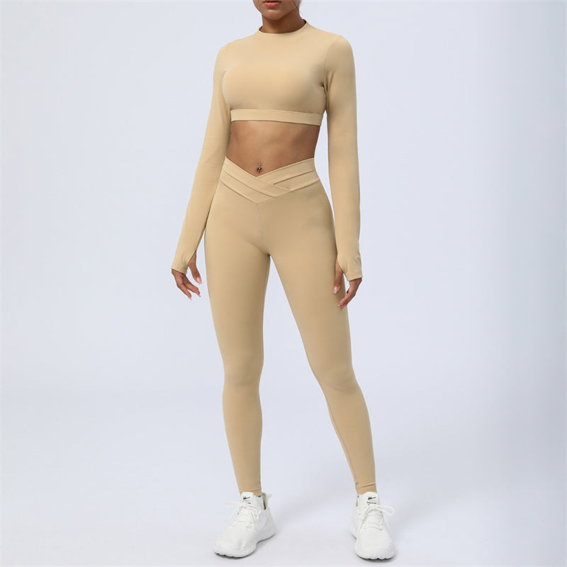 Buddha Stones 2点セット 長袖 バックレス トップ ブラ レギンス パンツ フィットネス ヨガ 衣装セット